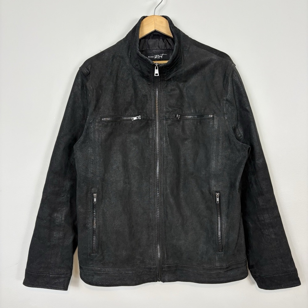 Black Rivet Cafe Racer Leather Jacket Men's Sz 54 Black Moto Full Zip GIII